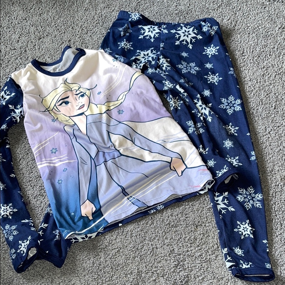 Disney Blue and White Frozen Pajama Set with Character Graphic